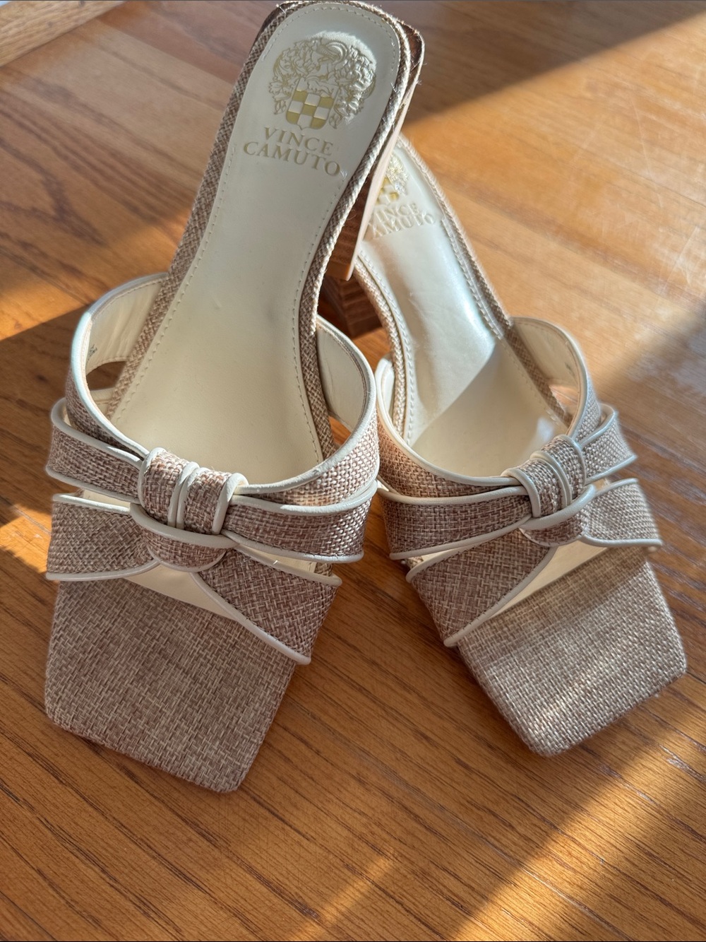 Vince Camuto Neutral Beige Knot-Front Slide Mules